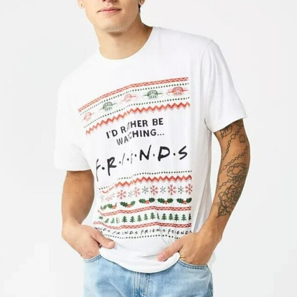 I'd Rather Be Watching Friends Short Sleeve Christmas T Shirt Size Small NWT - Picture 1 of 5